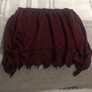 Off shoulder maroon shirt